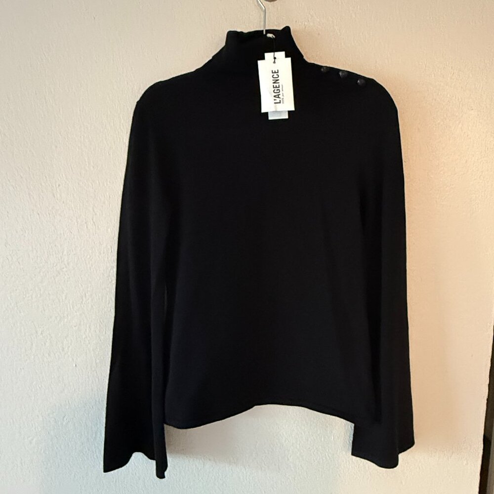 L'Agence Black Turtle Neck Sweater w/ Bell Sleeves and Buttons Size S